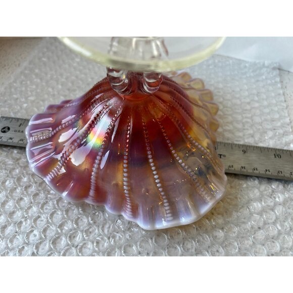 Dugan Opalescent Beaded Panels Open Stemmed Carnival Glass Compote Dish Antique - Picture 9 of 9